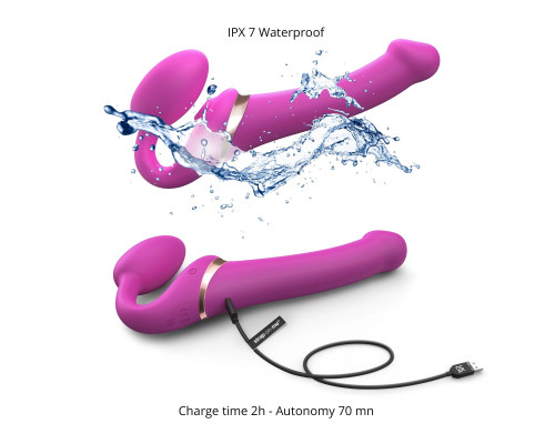 Ярко-розовый безремневой страпон Multi Orgasm Size M с клиторальной стимуляцией