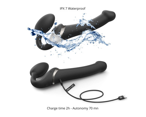 Черный безремневой страпон Multi Orgasm Size S с клиторальной стимуляцией