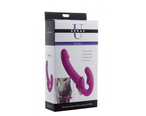 Ярко-розовый безремневой вибрострапон Evoke Vibrating Strapless Silicone Strap-on Dildo