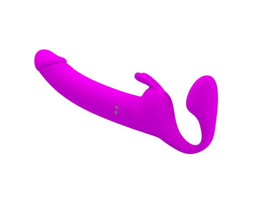 Лиловый безремневой страпон с вибрацией Zanini