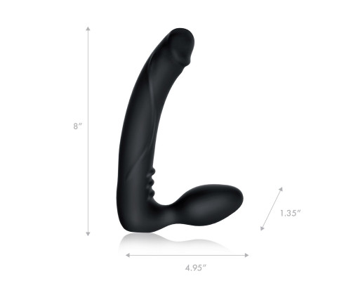 Черный безремневой страпон с вибрацией - 20,3 см.