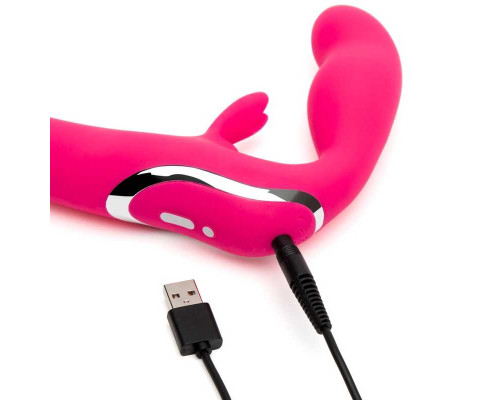 Ярко-розовый безремневой страпон Rechargeable Vibrating Strapless Strap-On