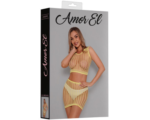 Яркий сетчатый комплект: топ и юбка