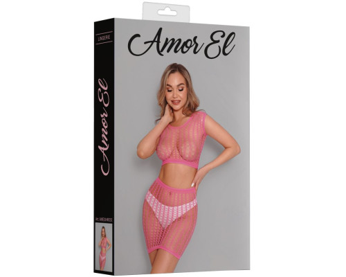 Яркий сетчатый комплект: топ и юбка