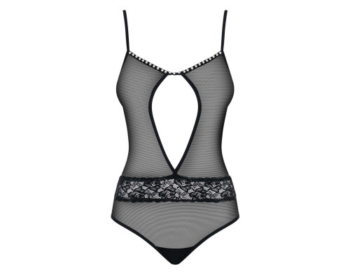 Прозрачное боди с бусинками на декольте