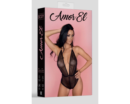 Прозрачный боди с открытой спиной и завязками на шее