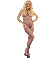 Фиолетовый кэтсьюит с вырезами на груди, бёдрах и в шагу