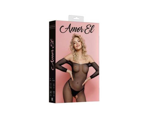 Кэтсьюит в мелкую сеточку со спущенными плечами