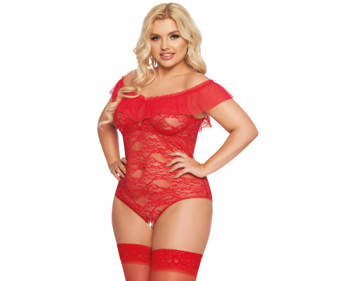 Оригинальное кружевное боди с воланом Kamila