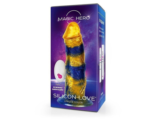 Желто-синий фантазийный вибратор с пультом ДУ - 21,5 см.