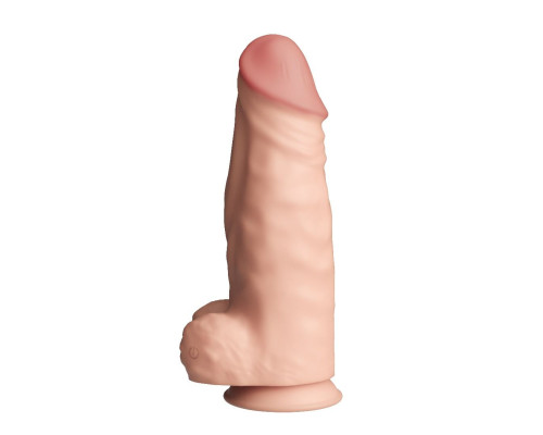 Телесный перезаряжаемый вибратор-гигант на присоске - 34 см.