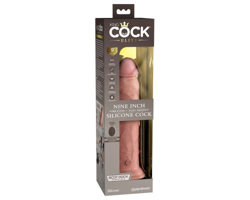 Телесный вибратор-реалистик на присоске 9’’ Vibrating Silicone Dual Density Cock - 24,8 см.