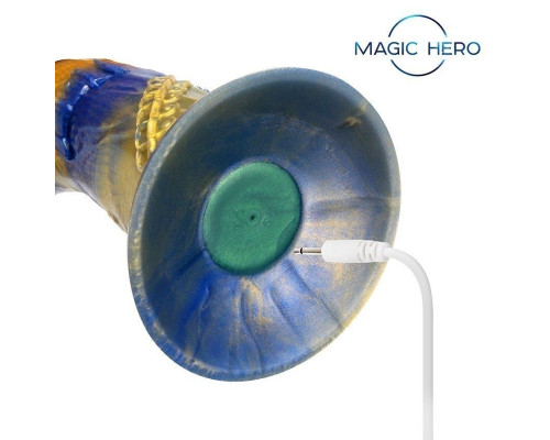 Желто-синий фантазийный вибратор с пультом ДУ - 21,5 см.