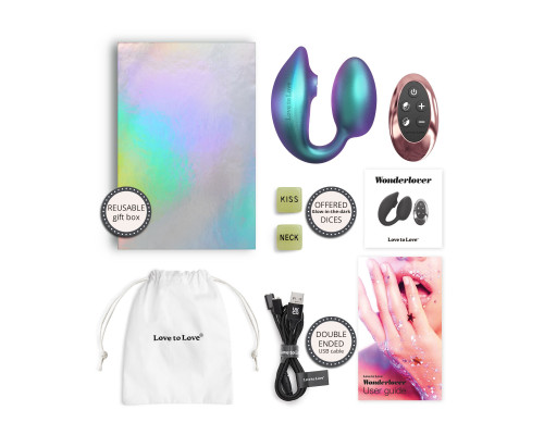 Бирюзовый вибратор для пар Wonderlover