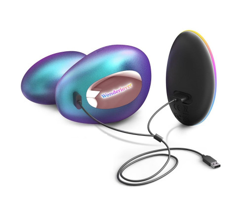 Бирюзовый вибратор для пар Wonderlover