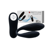 Чёрный вибромассажер для пар Indulgence Plus с ДУ