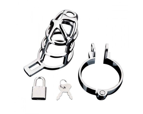 Серебристая металлическая клетка для члена с замком Enslave Cock Cage