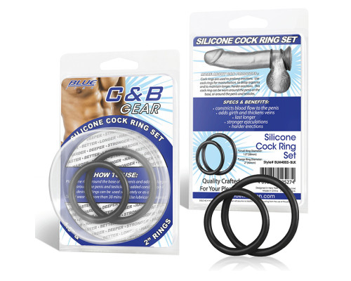 Набор из двух черных силиконовых колец разного диаметра SILICONE COCK RING SET