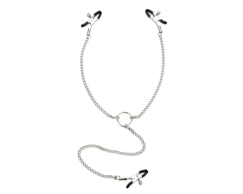 Серебристые зажимы для клитора и сосков с цепочкой