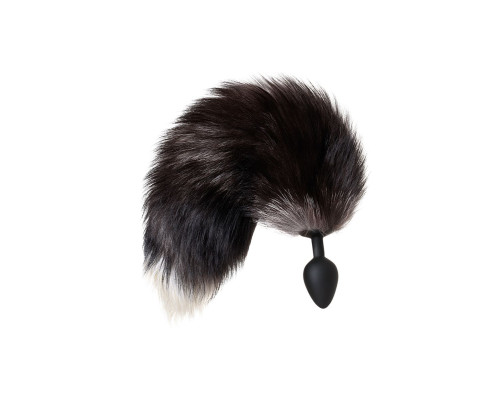 Черная анальная втулка с хвостом чернобурой лисы - размер М