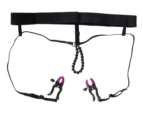 Трусики с зажимами для половых губ и бусинками для массажа промежности