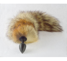 Черная анальная пробка с пушистым рыжим хвостиком