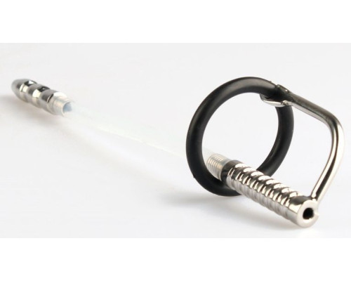 Серебристый фигурный уретральный стимулятор с силиконовым кольцом