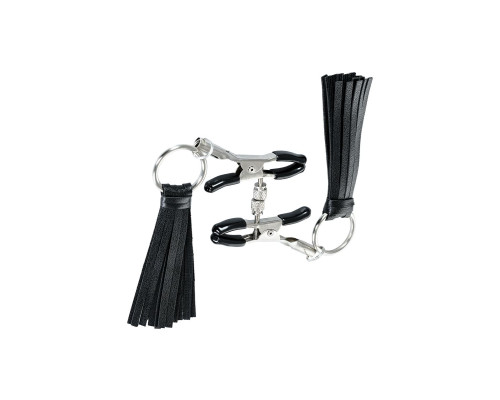 Черно-серебристые зажимы для сосков Theatre с кисточками