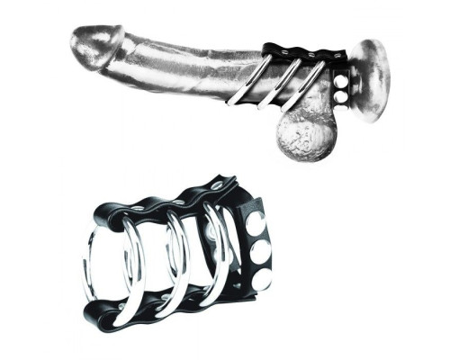 Тройное металлическое кольцо на пенис с регулируемым ремешком