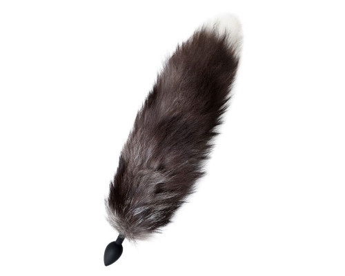 Черная анальная втулка с хвостом чернобурой лисы - размер М