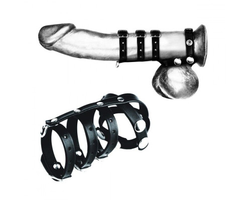 Комбинированный ремень на пенис с 3 кольцами и разделителем мошонки