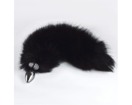 Хромированная анальная пробка с пушистым хвостиком