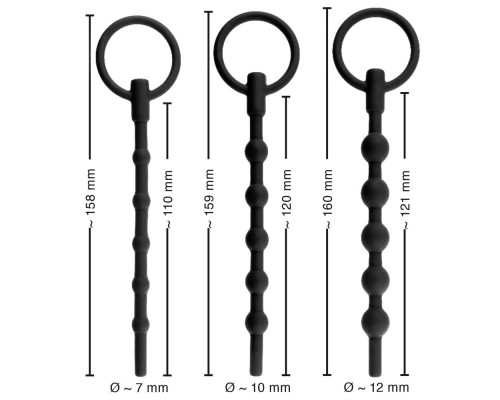 Набор из 3 черных силиконовых уретральных стимуляторов Training Set