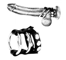 Двойное металлическое кольцо на пенис с регулируемым ремешком