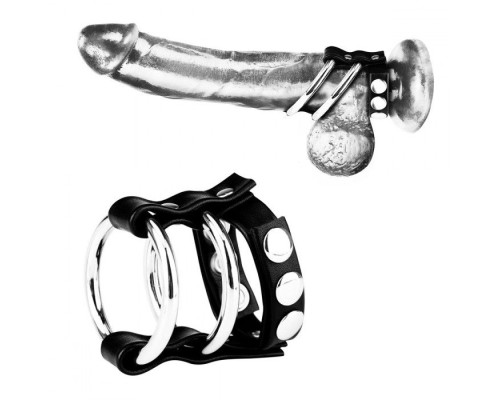 Двойное металлическое кольцо на пенис с регулируемым ремешком