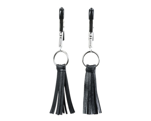 Черно-серебристые зажимы для сосков Theatre с кисточками