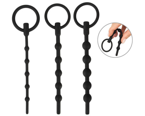 Набор из 3 черных силиконовых уретральных стимуляторов Training Set