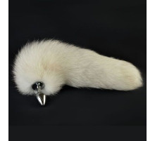 Анальная металлическая пробка с натуральным белым хвостиком