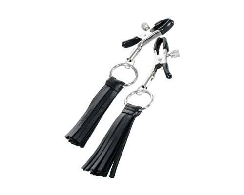 Черно-серебристые зажимы для сосков Theatre с кисточками