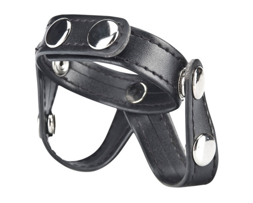 Кольцо на пенис с разделителем мошонки из искусственной кожи на клепках V-STYLE COCK RING