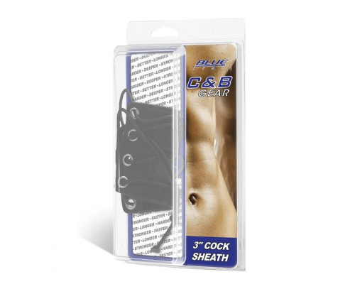 Чёрная утяжка на пенис со шнуровкой 100% PVC STRAP WITH METAL SNAP