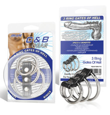 Хомут на пенис из трех металлических колец и кольца для привязи 3 RING GATES OF HELL