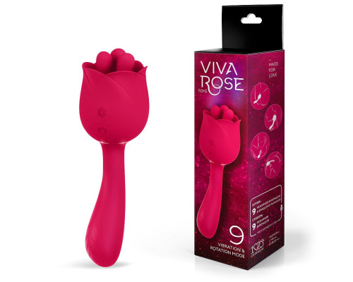 Малиновый вибратор-цветок с подвижными тычинками - 19,5 см.