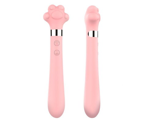 Розовый двусторонний вибромассажер Meow в форме лапки - 21 см.