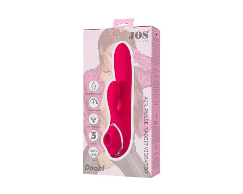 Красный вибратор c клиторальной и вакуумной стимуляциями Doobl - 20 см.