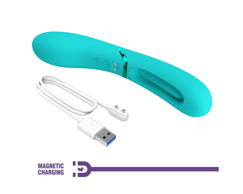 Аквамариновый двусторонний вибратор с функцией фингеринга Lexie - 20 см.