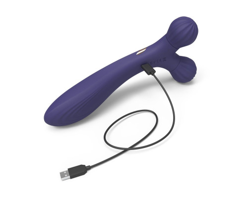 Темно-синий двусторонний вибромассажёр Fireball