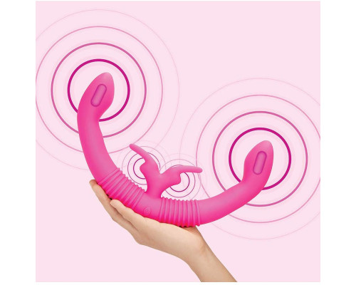 Розовый парный вибратор-кролик Together Vibes - 35,6 см.