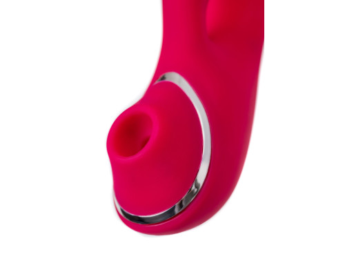 Красный вибратор c клиторальной и вакуумной стимуляциями Doobl - 20 см.