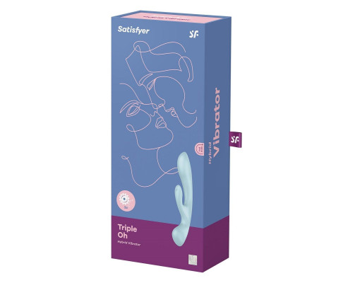 Голубой двусторонний вибратор-кролик Triple Oh